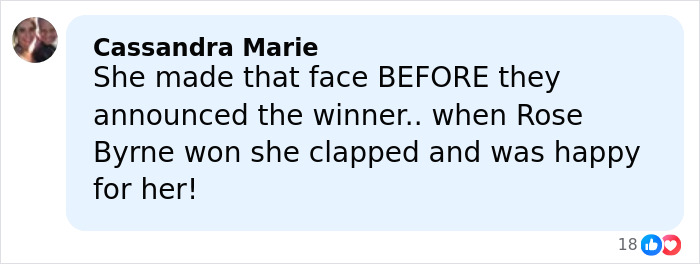 Comment from Cassandra Marie discussing Amanda Seyfried&rsquo;s reaction as a terrible loser at the Golden Globes split netizens.