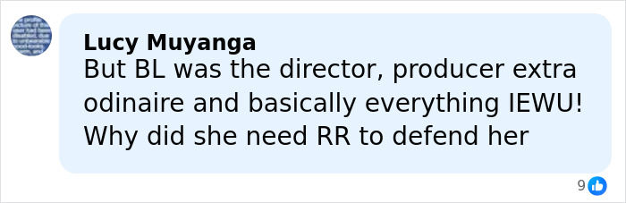Comment by Lucy Muyanga discussing Ryan Reynolds in the context of the Justin Baldoni legal battle case.