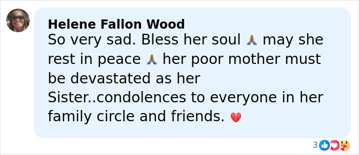 Comment expressing condolences for the lawyer discovered deceased, mentioning her mother and family in a grieving message.