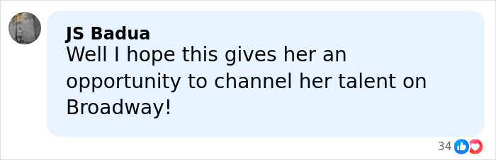 Comment on social media about viral evil queen breaking silence after Disneyland firing, expressing hope for Broadway opportunity.