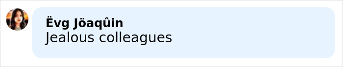 Comment bubble showing user &Euml;vg J&ouml;aq&uuml;in typing "Jealous colleagues" on a light blue background with a blurred profile picture.