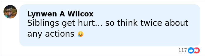 Comment about siblings getting hurt and thinking twice about actions, related to Daddy's Girl Harper Beckham breaking silence.