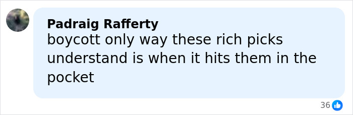 Comment by Padraig Rafferty discussing boycott as a way billionaires like Bill Ackman might understand wealth impact.