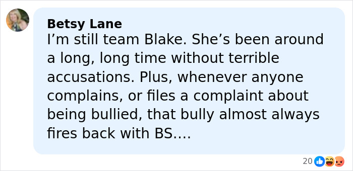 Screenshot of a social media comment discussing British actress Jameela Jamil insulting Blake Lively in revealed texts.