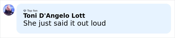 Comment by top fan Toni D'Angelo Lott reacting to British actress Jameela Jamil's brutal insult of villain Blake Lively in revealed texts.