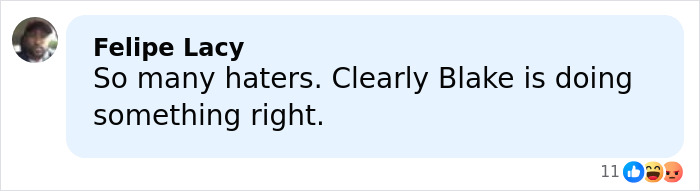 Comment from Felipe Lacy on social media discussing Blake Lively amid British actress Jameela Jamil insults in texts.