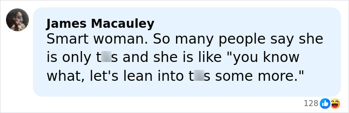 Comment by James Macauley praising a smart woman, posted in a social media thread about Sydney Sweeney lingerie line.