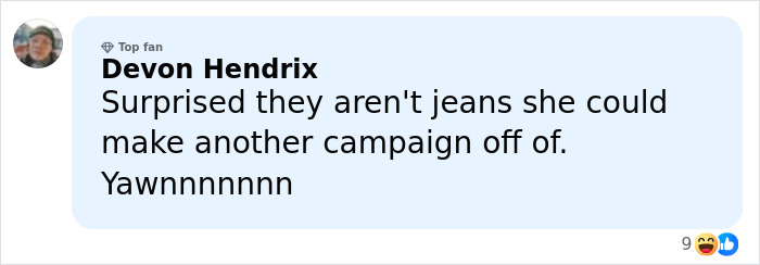 User comment by Devon Hendrix expressing surprise about jeans campaign ideas, reacting with casual tone and emojis.