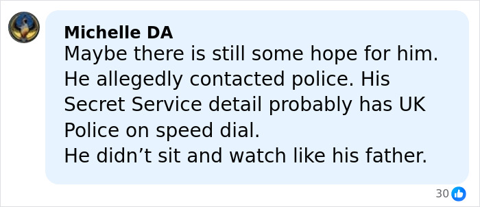 Screenshot of a social media comment discussing Barron Trump’s late-night emergency call and involvement with police.