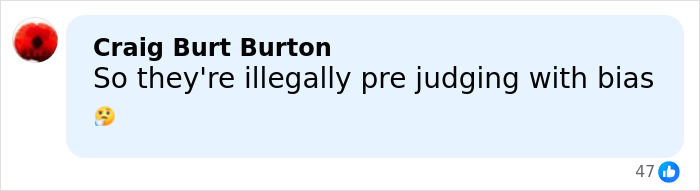 Comment by Craig Burt Burton discussing illegal pre-judging with bias on a social media platform.