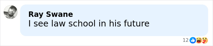 Comment saying I see law school in his future, with reactions below, relating to Barron Trump's emergency call challenged by judge.