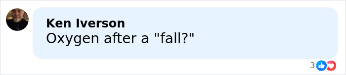 Comment by Ken Iverson questioning oxygen use after a fall, related to Piers Morgan blaming Donald Trump for injury incident.