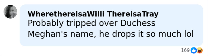 Person commenting humorously about Piers Morgan blaming Donald Trump for an injury, referencing Meghan Markle's name.