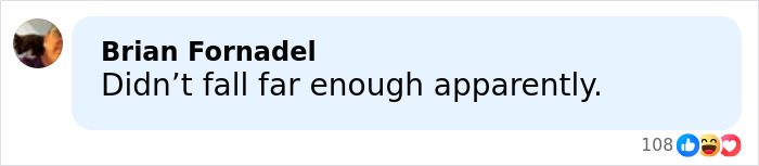 Comment by Brian Fornadel saying Didn&rsquo;t fall far enough apparently, reacting to Piers Morgan blaming Donald Trump for injury incident.