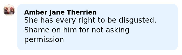 Comment from Amber Jane Therrien expressing support for Pamela Anderson after a negative Golden Globes experience with Seth Rogen.
