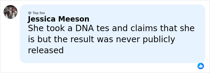 Comment from Jessica Meeson discussing DNA test claims related to Freddie Mercury's secret daughter recently revealed.