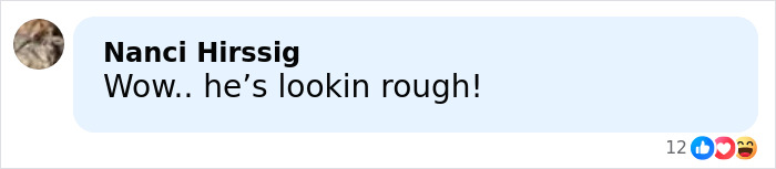 Text comment reading Wow he&rsquo;s lookin rough in a chat bubble with reactions below referencing Chris Noth breaking silence after off the cuff dig backlash.