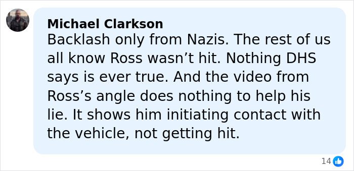 Comment defending ICE agent Jonathan Ross amid Stephen King backlash over social media post on the incident.