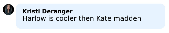 Comment by Kristi Deranger saying Harlow is cooler than Kate Madden in a social media post.