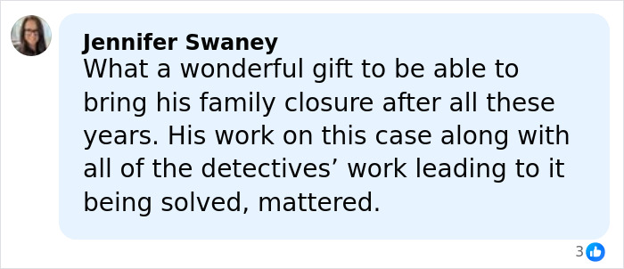 Social comment praising Texas detective for bringing Closure in Dallas 52-year missing persons case Social comment praising Texas detective for bringing Closure in Dallas 52-year missing persons case