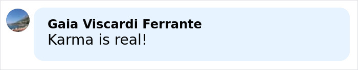 Comment by Gaia Viscardi Ferrante saying Karma is real, related to Taylor Swift's wedding to Travis Kelce and Blake Lively report.