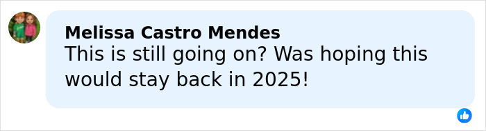 Comment from Melissa Castro Mendes questioning ongoing status of Ryan Reynolds and Justin Baldoni legal battle in a social media post.