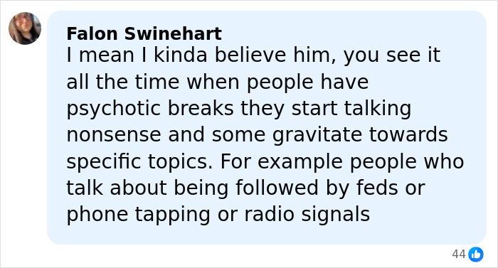 Screenshot of a social media comment discussing psychotic breaks and references to Kanye West’s health battle and apology.