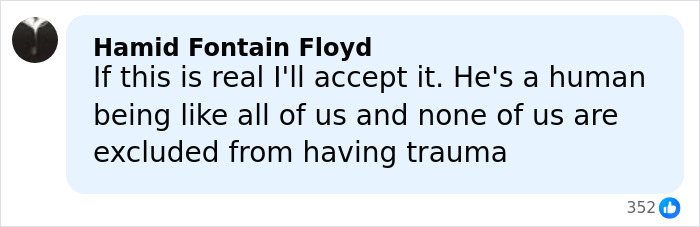 Comment by Hamid Fontain Floyd expressing acceptance of Kanye West’s health battle and shared human trauma experience.