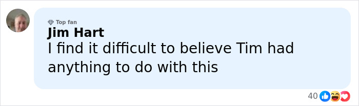 Comment from Jim Hart questioning Timothy Busfield's involvement amid armed federal agents smashing down his door.