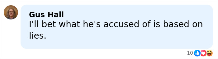 Screenshot of a social media comment doubting accusations related to armed federal agents and Timothy Busfield&rsquo;s home.