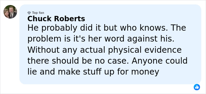 Comment on social media discussing armed federal agents and accusations against Timothy Busfield&rsquo;s home incident.