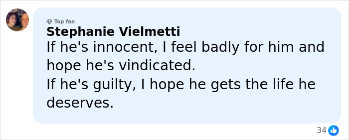 Comment from social media user expressing mixed feelings about Timoth Busfield after accusations and federal agents' involvement.