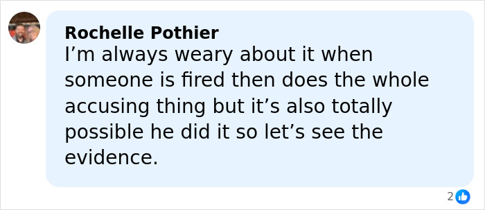 Screenshot of a social media comment discussing accusations and the need for evidence related to Timothy Busfield.