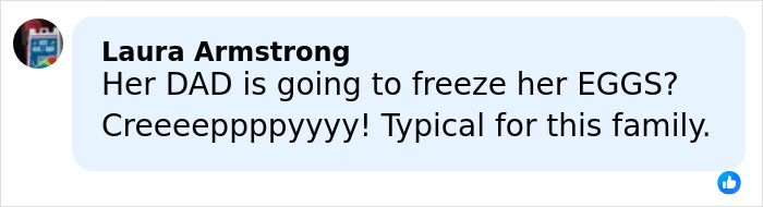 Comment by Laura Armstrong expressing discomfort about Dax Shepard's talk with his 11YO daughter about freezing her eggs, sparking debate.