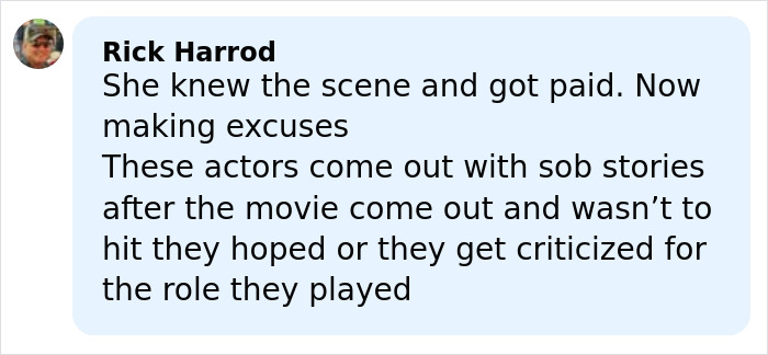 Rick Harrod commenting on actors and scenes in movies, discussing excuses and criticisms of roles played.