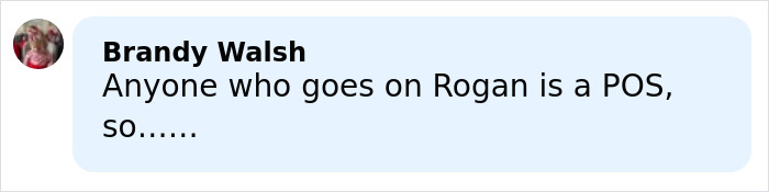 Comment from Brandy Walsh expressing strong opinion about guests on Rogan&rsquo;s show, related to Amanda Knox Matt Damon cancel culture feud.