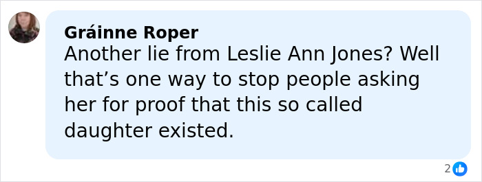 Comment from Gr&aacute;inne Roper questioning Leslie Ann Jones' claims about Freddie Mercury's secret daughter and the demand for proof.
