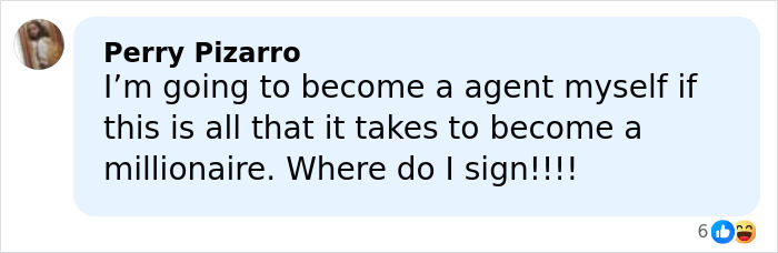 Comment by Perry Pizarro expressing desire to become an ICE agent after online fundraisers made one a millionaire