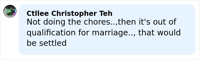 User comment about marriage qualifications and chores, related to husband violently trashing home over dishwasher purchase.