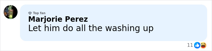 Comment from Marjorie Perez suggesting to let husband do all the washing up, related to dishwasher and husband reaction.
