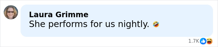 Comment by Laura Grimme saying She performs for us nightly with laughing emoji on social media post about Britney Spears backlash