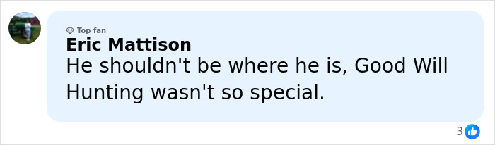 Comment by Eric Mattison expressing opinion on Good Will Hunting, displayed in a social media style blue and white text box.