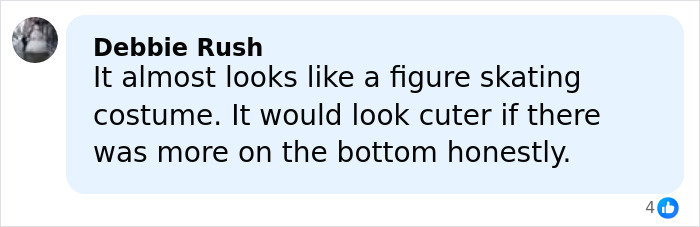 Screenshot of a social media comment mocking Margot Robbie&rsquo;s bathing suit with sleeves, comparing it to a figure skating costume.