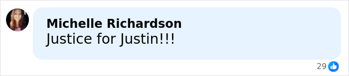 Social media comment demanding justice for Justin, highlighting fan reactions related to Blake Lively audio leak controversy.