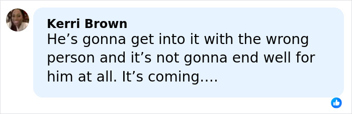 Comment from Kerri Brown warning about the male version of Karen going viral again after public meltdown.