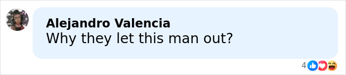 Comment on social media by user Alejandro Valencia questioning why a man known as the male version of Karen was released.