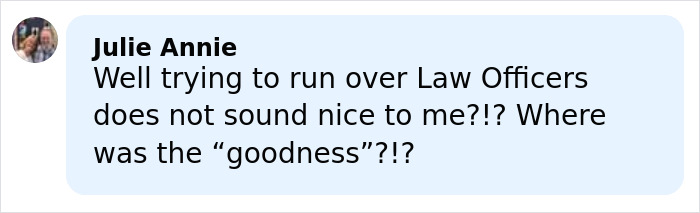 Comment by Julie Annie expressing concern about running over law officers, related to Renee Good&rsquo;s wife breaking silence on fatal ICE incident.