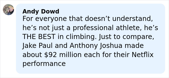 Comment highlighting backlash over low pay for famous climber&rsquo;s 500-meter skyscraper climb featured on Netflix.