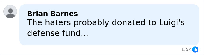 Comment by Brian Barnes discussing haters and a defense fund in a social media post with 1.5K reactions. Comment by Brian Barnes discussing haters and a defense fund in a social media post with 1.5K reactions.