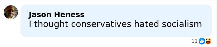 User comment by Jason Heness displayed in a social media bubble discussing political views on socialism. User comment by Jason Heness displayed in a social media bubble discussing political views on socialism.